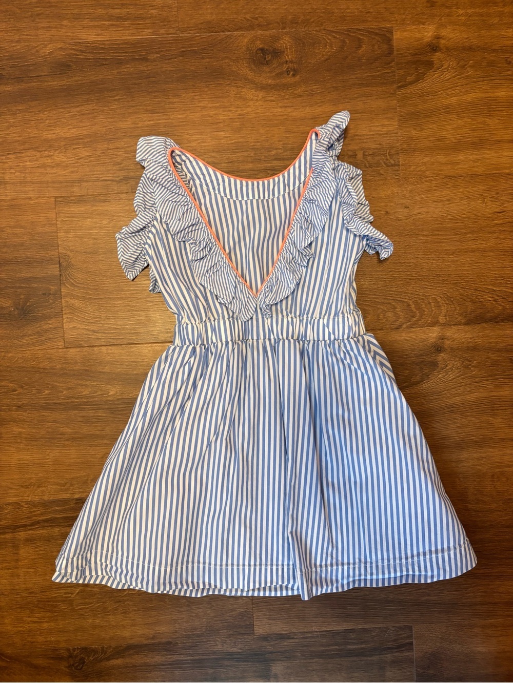 Crew cuts Girls Size 5 Blue & White Striped Dress Ruffles Lined Preppy - Picture 2 of 6